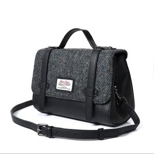The Orkney Satchel Black and Grey Herringbone